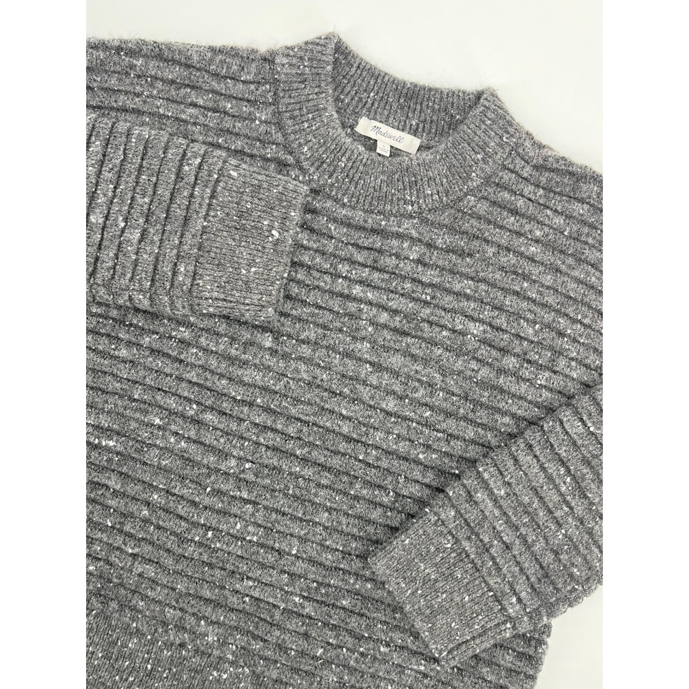 Madewell Womens Small Gray Ribbed Donegal Wool Blend Crewneck Sweater Speckled